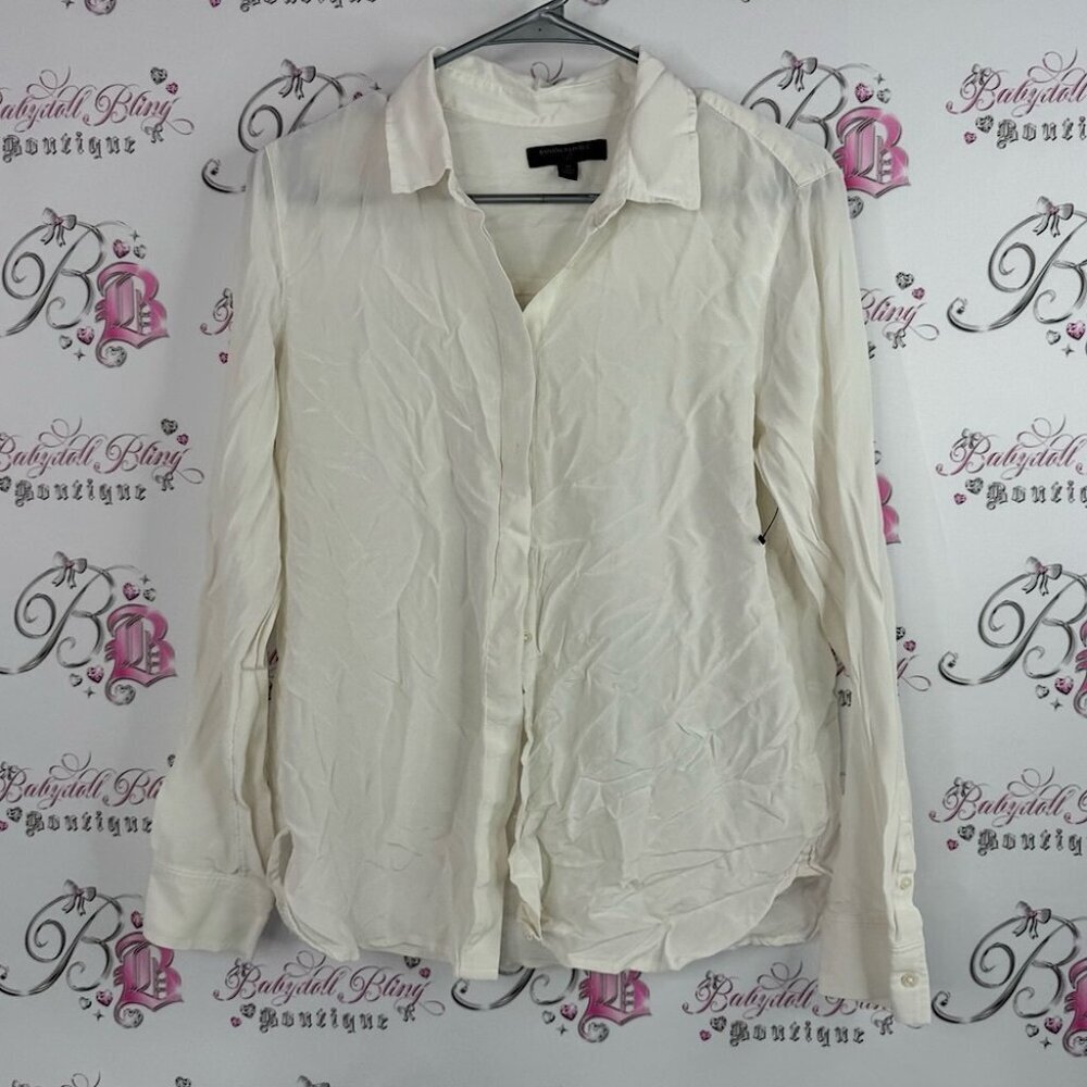 Banana Republic silk button down collar shirt classic Ivory Silk Shirt